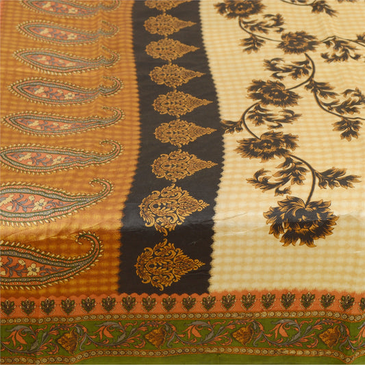 Sanskriti Vintage Brown Indian Sarees Pure Silk Printed Sari Floral Craft Sustainable Fabric